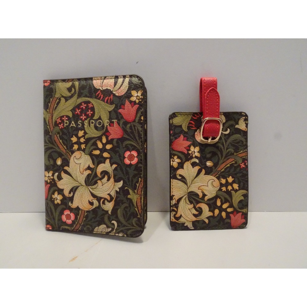 William Morris Golden Lily Passport Cover and Luggage Tag Set Floral Travel